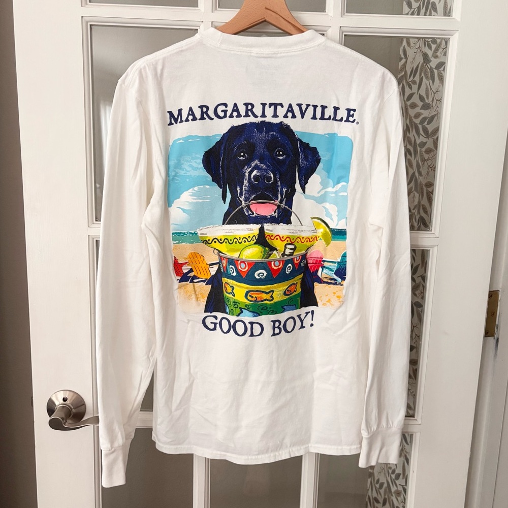 MARGARITAVILLE Long Sleeve Dog Graphic T-Shirt Sz M